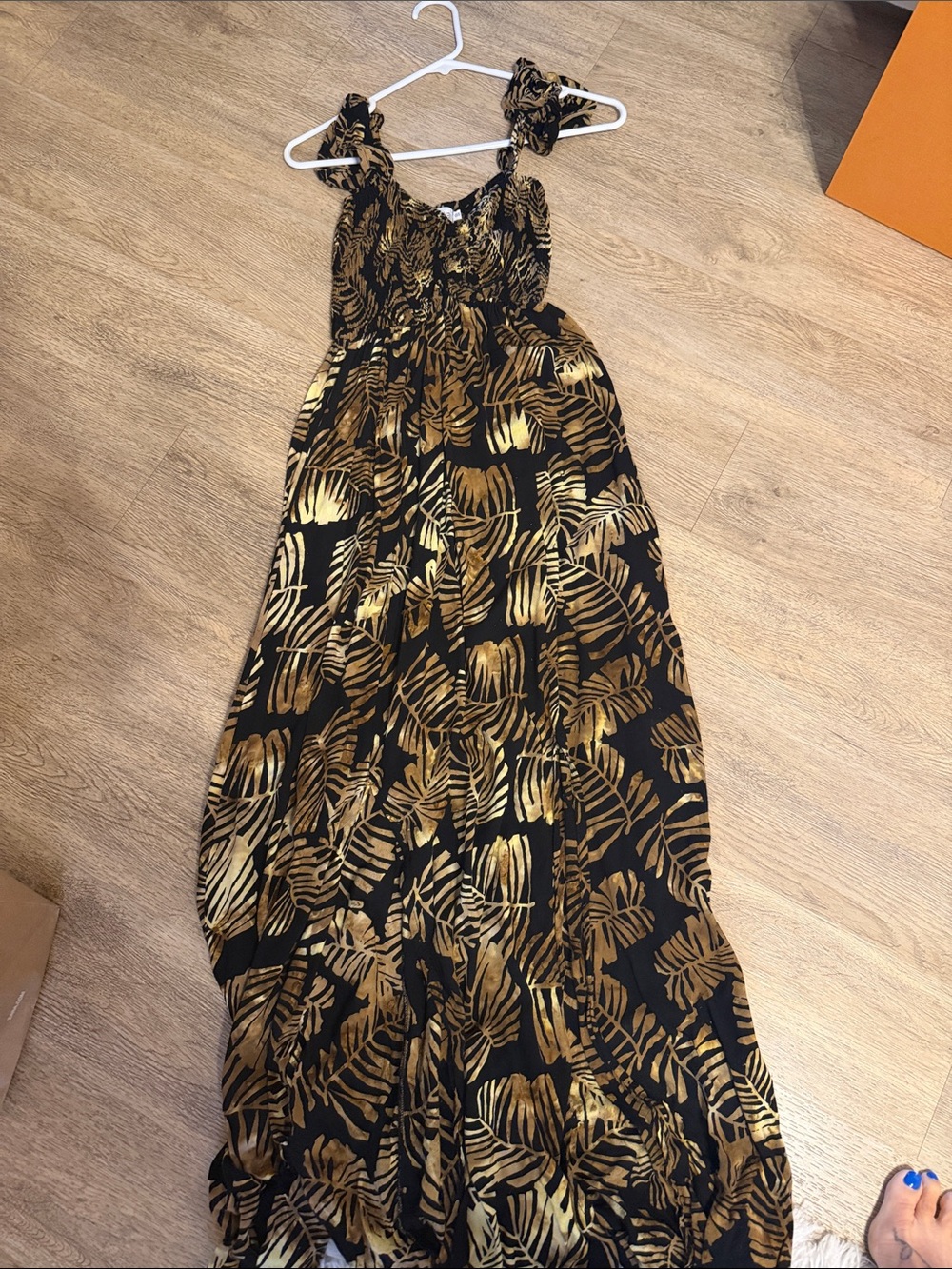 Tiare Hawaii Black and Gold Animal-Print Maxi Dress